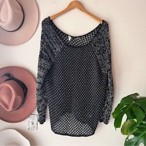 HELMUT LANG black open knit SWEATER SIZE‎ LARGE Italian yarn cotton linen blend